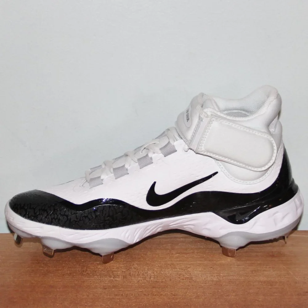Nike Alpha Huarache Elite 4 Mid Metal Baseball Cleats Mens 8 White Black